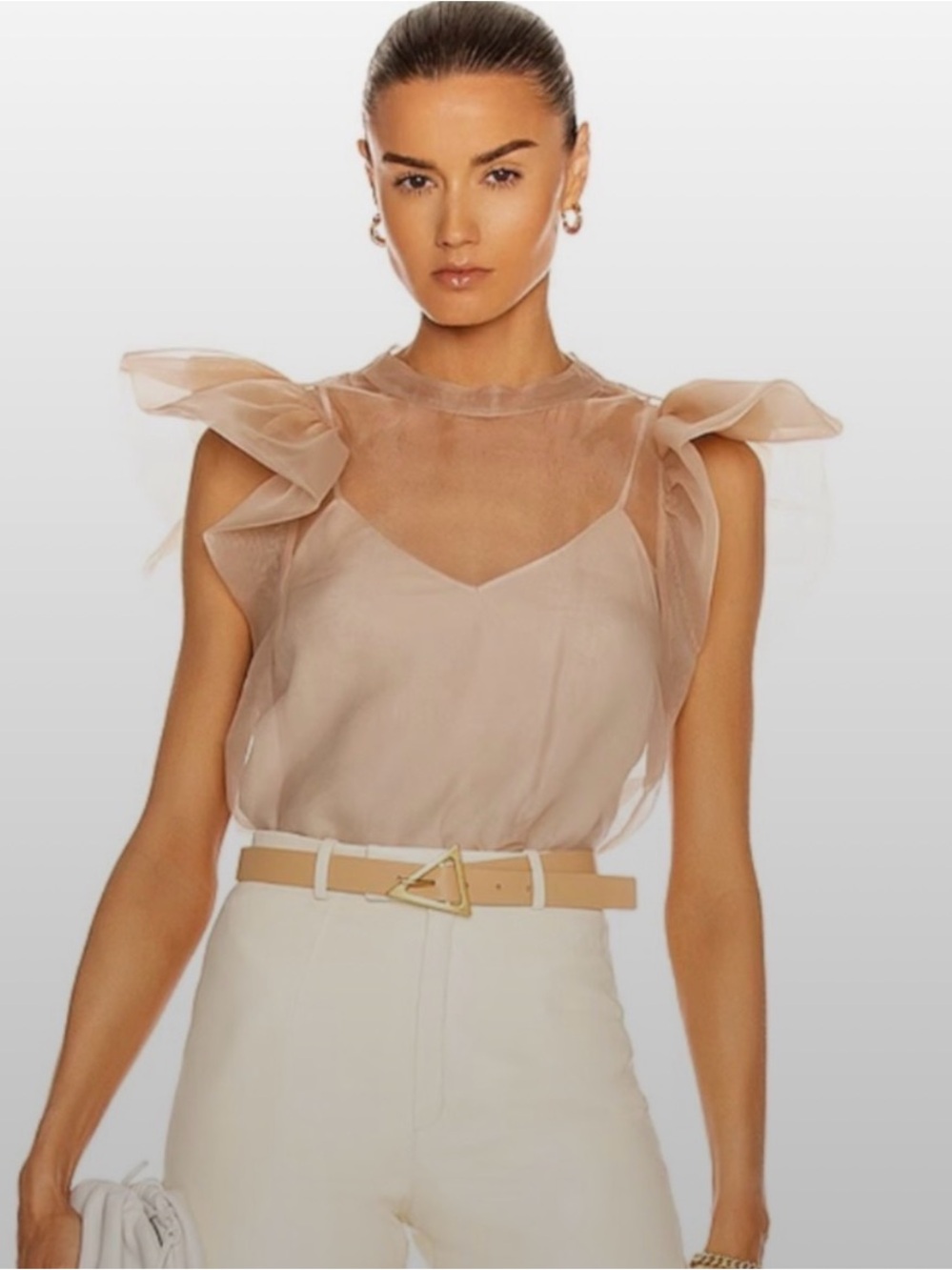 Jonathan Simkhai Sheer Puff-Sleeve Organza Blouse in Blush Pink